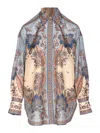 Zimmermann Womens Blue Cream Indienne Ascension Manstyle Graphic-pattern Silk Shirt
