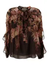 Zimmermann Womens Black Floral Illuminate Flutter Floral-print Sheer Blouse