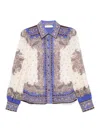 Zimmermann Maxine Paisley Blouson Sleeve Ramie Button-up Shirt In Purple