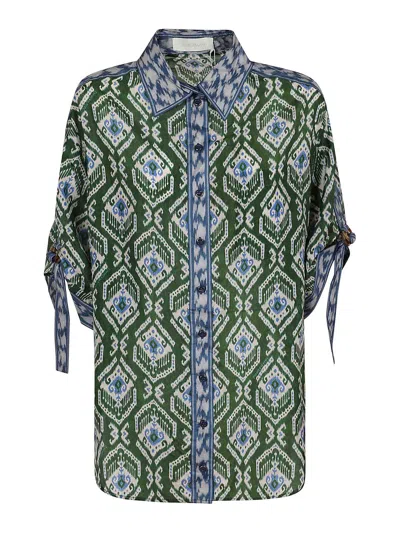 Zimmermann Wylie Silk Shirt Relaxed-fit Tie Sleeves In Green