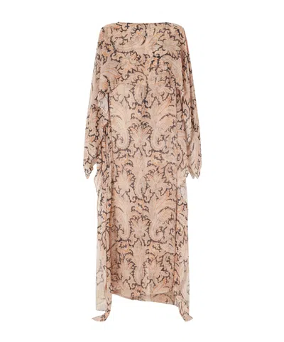 Zimmermann Cape-effect Printed Chiffon Maxi Dress In Nude