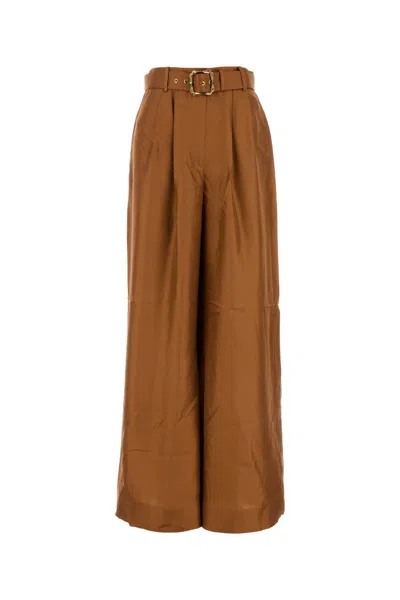 Zimmermann Silk Illustration Wide-leg Pants In Brown