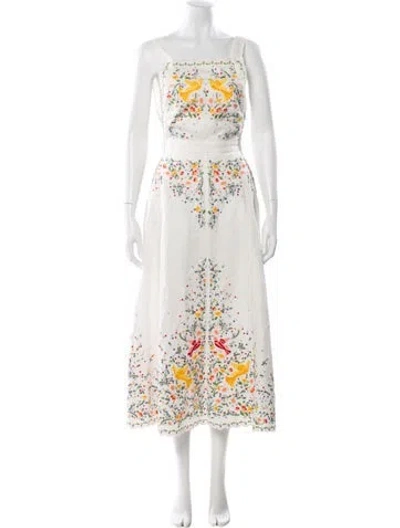 Pre-owned Zimmermann Carnaby Embroidered Bird Long Dress W/ Tags In White