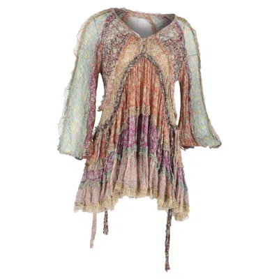 Zimmermann Carnaby Floral Print Mini Tiered Dress In Multicolor Silk