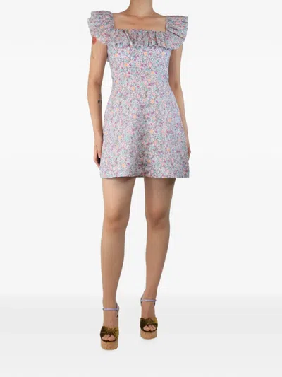 Pre-owned Zimmermann Carnaby Ruffle-neck Mini Dress In Blue