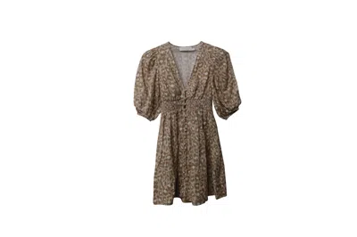 Zimmermann Carnaby Shirred Mini Dress In Animal Print Linen In Brown