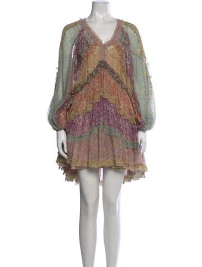 Pre-owned Zimmermann Carnby Frill Billow Dress Mini Dress In Multi