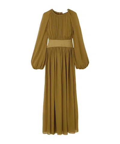 Zimmermann Carousel Billow Gathered Georgette Maxi Dress In Green
