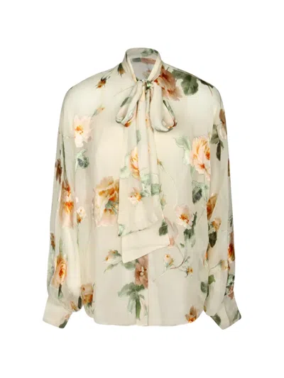 Zimmermann Carousel Burnout Floral-print Pussy-bow Blouse In Neutral