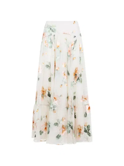 Zimmermann Carousel Burnout Floral-print Tiered Skirt In Neutral