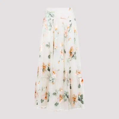 Zimmermann Carousel Burnout Floral Midi Skirt In White