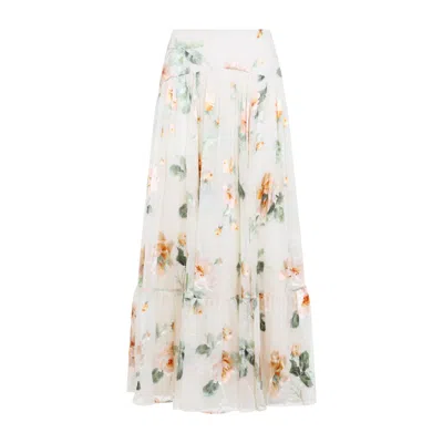Zimmermann Carousel Burnout Floral-print Tiered Skirt In Neutral