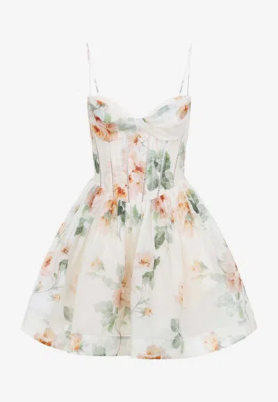 Zimmermann Carousel Corset Floral Mini Dress In Multi
