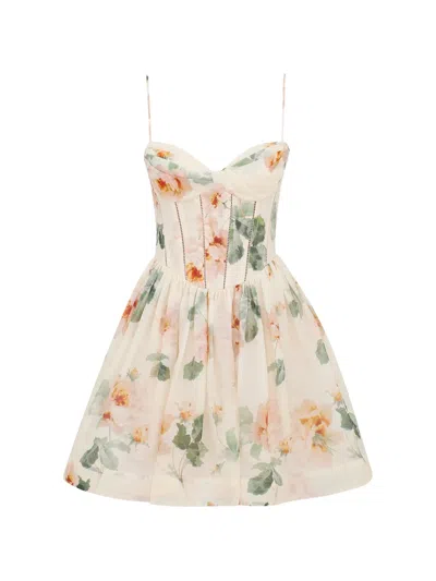 Zimmermann Carousel Floral-print Mini Dress In Neutral
