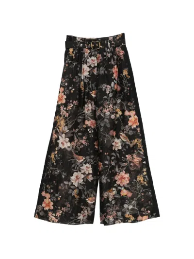 Zimmermann Carousel Floral-print Palazzo Pants In Black