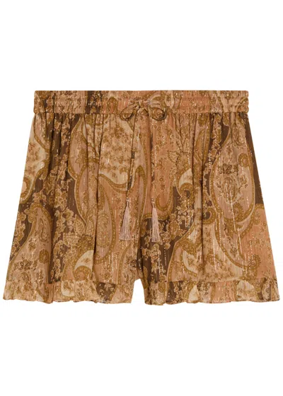 Zimmermann Carousel Metallic Silk Shorts In Multi