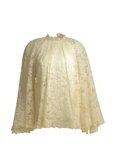 Zimmermann Carousel Ruffled Lace Blouse In Gold