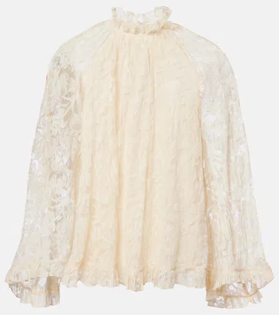 Zimmermann Carousel Ruffled Lace Blouse In Neutral