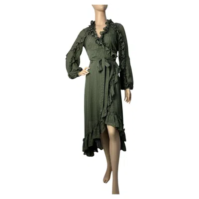 Pre-owned Zimmermann Cascade Ruffle Wrap Midi Dress Sz.0 In Black