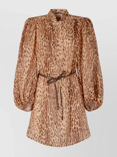 Zimmermann Cascade Tunic Dress Animal Print In Brown