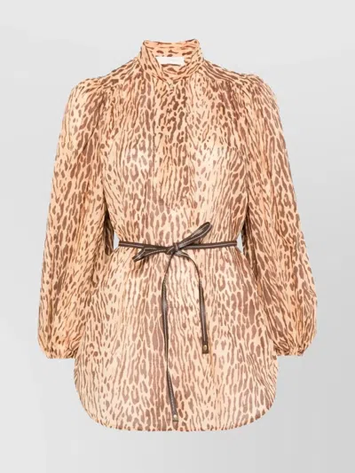 ZIMMERMANN CASCADIAN ANIMAL PRINT BELTED TUNIC