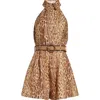 Zimmermann Cascadian Belted Pleated Leopard-print Linen Playsuit In Multi