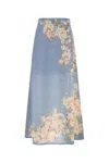 Zimmermann Womens Cascadian Bias Floral Linen Midi Skirt Teal Blue Botanical In Blue