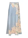 Zimmermann Womens Teal Blue Botanical Cascadian Bias Floral Linen Midi Skirt In Blue