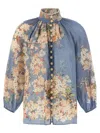 Zimmermann Cascadian Lace-trimmed Floral-print Ramie Blouse In Blue