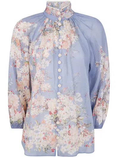Zimmermann Cascadian Billow Blouse In Blue