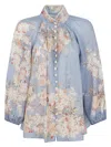 Zimmermann Cascadian Lace-trimmed Floral-print Ramie Blouse In White