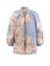Zimmermann Womens Cascadian Billow Floral Woven Blouse Teal Blue Botanical