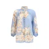 Zimmermann Cascadian Lace-trimmed Floral-print Ramie Blouse