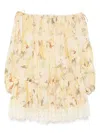 Zimmermann Cascadian Off-the-shoulder Lace-trimmed Printed Cotton-voile Mini Dress In Neutral