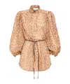 Zimmermann Cascadian Leopard Print Long Sleeve Tunic Dress In Brown