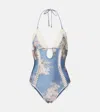Zimmermann Cascadian Crochet Keyhole Cutout Swimsuit In Blue