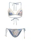 Zimmermann Womens Tea Blue Botan Floral Cascadian Crochet Triangle Bikini Set In Blue