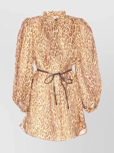 ZIMMERMANN CASCADIAN DRESS WITH BELTED WAIST AND V-NECK