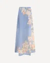Zimmermann Womens Cascadian Bias Floral Linen Midi Skirt Teal Blue Botanical In Blue
