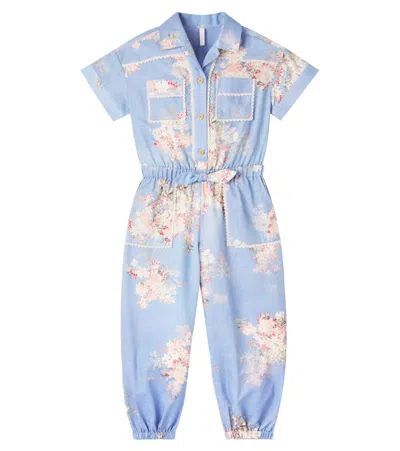 Zimmermann Kids' Cascadian Floral Cotton Jumpsuit In Blue