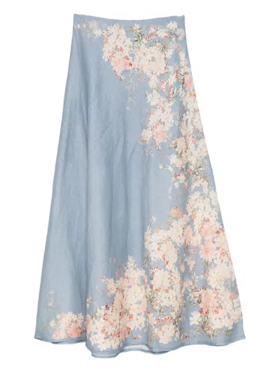 ZIMMERMANN CASCADIAN FLORAL-PRINT LINEN SKIRT
