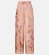 Zimmermann Pink Botanical Floral Silk Habotai Cascadian Trousers