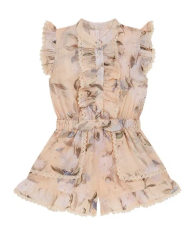 Zimmermann Cascadian Floral-printed Ruffled Playsuit In Brown
