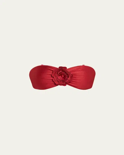 Zimmermann Cascadian Flower Bandeau Bikini Top In Red