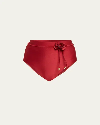 Zimmermann Cascadian Flower High-waist Bikini Bottoms In Red