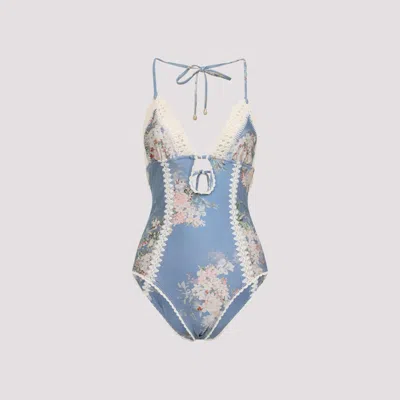 Zimmermann Cascadian Keyhole Crochet One-piece In Blue