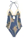 Zimmermann Cascadian Keyhole Crochet One Piece Tea Blue Botanical Floral In Blue