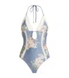 Zimmermann Cascadian Keyhole Crochet One Piece Tea Blue Botanical Floral