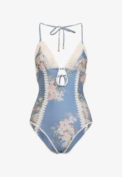 Zimmermann Cascadian Keyhole Crochet-trimmed One-piece Swimsuit