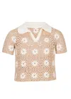 Zimmermann Cascadian Kids Crochet Polo Top In Brown